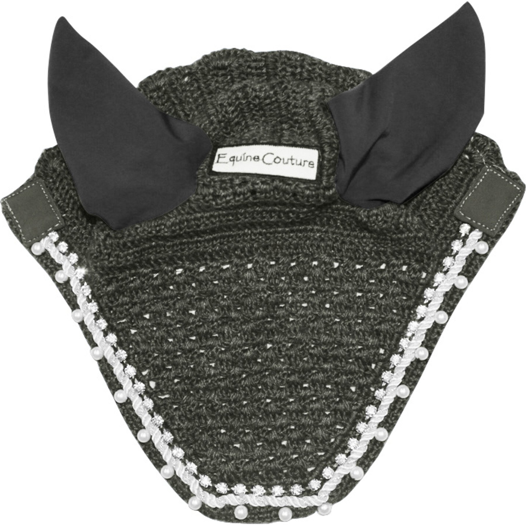 Equine Couture Horse Fly Bonnet with Pearls & Crystals, Charcoal, Cob