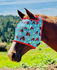 Star Point Horsemanship Red Tractor UV No Ear Horse Fly Mask, Red Tractor, Average Horse: 14 to 16 hands