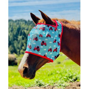 Star Point Horsemanship Red Tractor UV No Ear Horse Fly Mask, Red Tractor, Average Horse: 14 to 16 hands