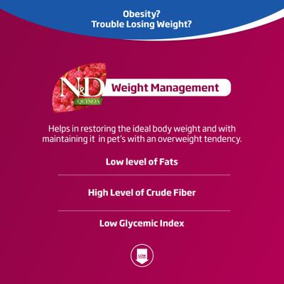 Show full view: Farmina N&D Quinoa Feline Lamb, Broccoli & Asparagus Weight Management Dry Cat Food, 8.8-lb bag slide 5 of 10