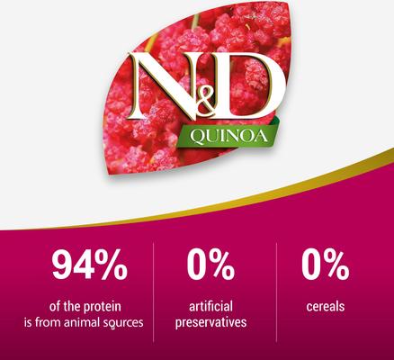 Show full view: Farmina N&D Quinoa Feline Duck, Cranberry & Chamomile Urinary Dry Cat Food, 8.8-lb bag slide 3 of 9