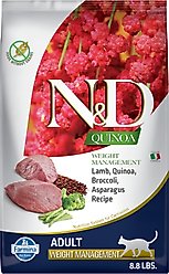 Farmina N&D Quinoa Feline Lamb, Broccoli & Asparagus Weight Management Dry Cat Food, 8.8-lb bag