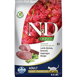 Farmina N&D Quinoa Feline Lamb, Broccoli & Asparagus Weight Management Dry Cat Food, 8.8-lb bag