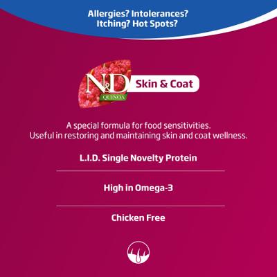 Show full view: Farmina N&D Quinoa Adult Mini Skin & Coat Herring, Coconut & Turmeric Dry Dog Food, 11-lb bag slide 5 of 10