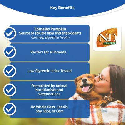 Show full view: Farmina N&D Pumpkin Canine Puppy Lamb & Blueberry Dry Dog Food, 22-lb bag slide 5 of 10