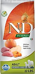 Farmina N&D Pumpkin Canine Adult Boar & Apple Dry Dog Food, 22-lb bag