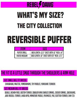 Show full view: Rebel Dawg Reversible Dog Puffer Coat, Green Check / Pink, Small slide 5 of 6