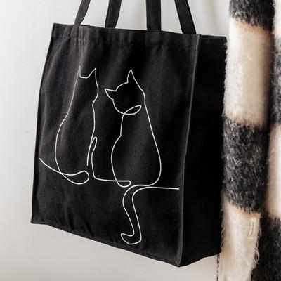 Show full view: Park Life Designs Milo Cat Print Cotton Shopping Tote, Black slide 3 of 5