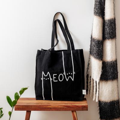 Show full view: Park Life Designs Meow Print Cotton Shopping Tote, Black slide 2 of 5
