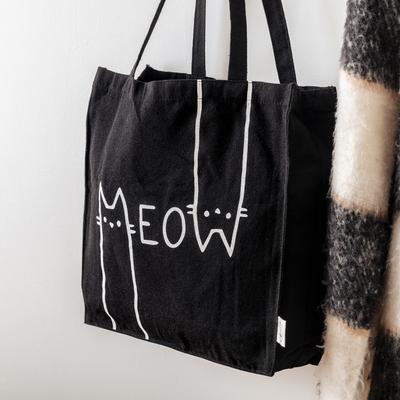 Show full view: Park Life Designs Meow Print Cotton Shopping Tote, Black slide 3 of 5