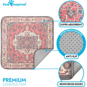 Paw Inspired Designer Patterned Print Washable Dog Pee Pads, Persian, 36 x 36-in, 2 count