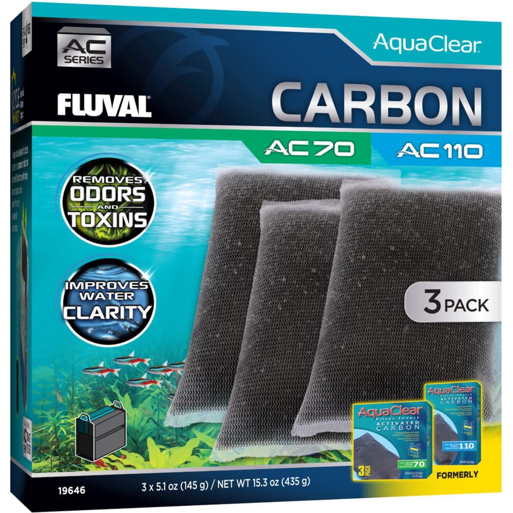 Fluval Carbon for AC70/AC110 Aquarium Power Filter, 3 count