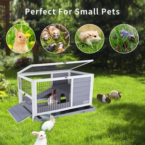 Petsfit Wooden Small Pet Cage with Ramp, Grey
