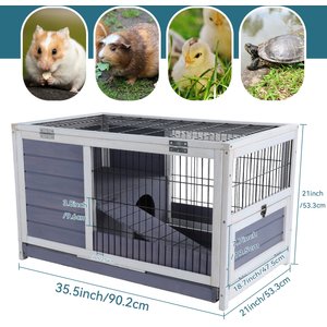 Petsfit Wooden Small Pet Cage with Ramp, Grey