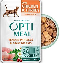 Optimeal Indoor Chicken & Turkey Recipe Tender Morsels In Gravy Recipe Wet Cat Food, 3-oz pouch, case of 24
