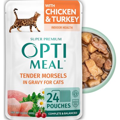 Optimeal Optimeal Indoor Chicken & Turkey Recipe Tender Morsels In Gravy Recipe Wet Cat Food, 3-oz pouch, case of 24