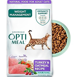 Optimeal Weight Management Turkey & Oatmeal Recipe Dry Cat Food, 3.3-lb bag