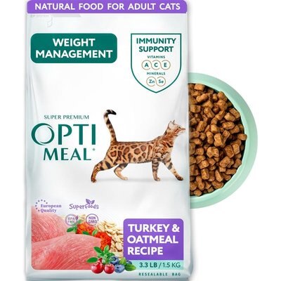 Optimeal Optimeal Weight Management Turkey & Oatmeal Recipe Dry Cat Food, 3.3-lb bag