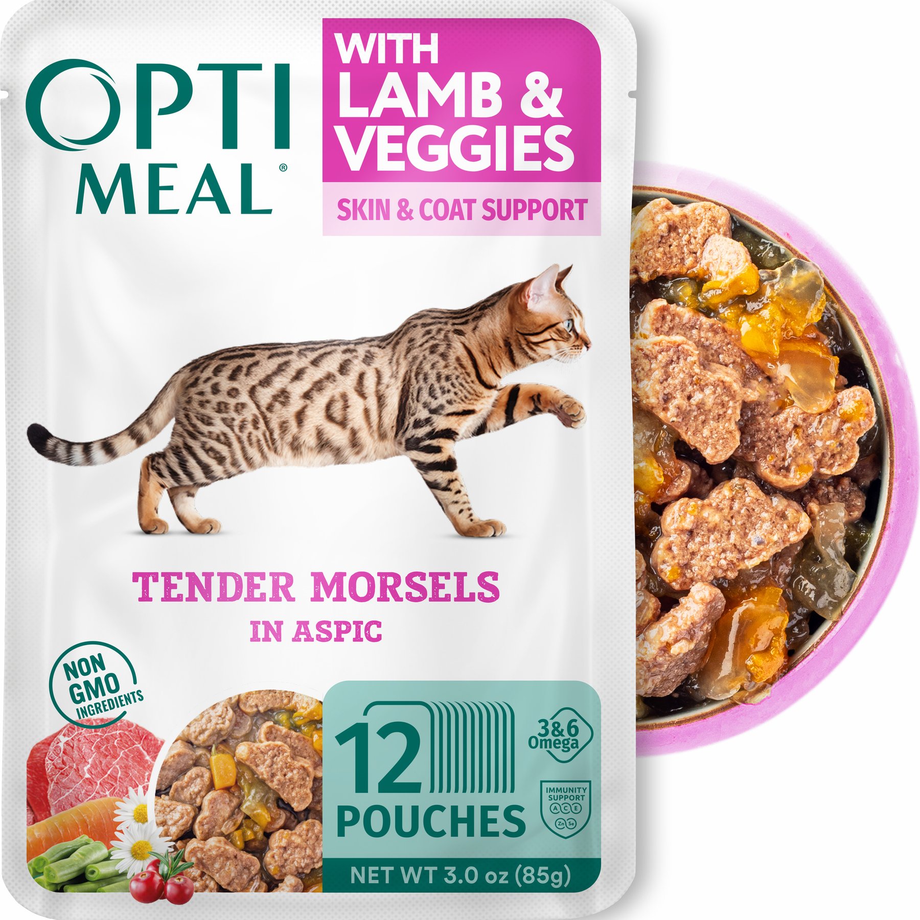 Optimeal Tender Morsels with Lamb & Veggies in Aspic Adult Wet Cat Food, 3-oz pouch, 12 count