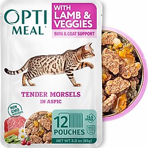 Optimeal Tender Morsels with Lamb & Veggies in Aspic Adult Wet Cat Food, 3-oz pouch, 12 count