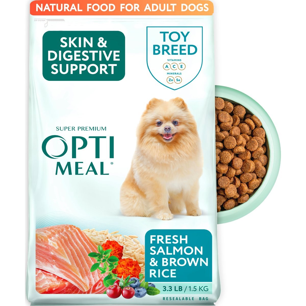 Optimeal Skin & Digestive Support Salmon & Brown Rice Recipe Toy Breed Dry Dog Food, 3.3-lb bag