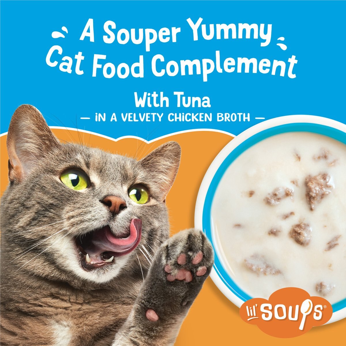 Friskies Lil' Soups with Flaked Chicken in a Velvety Tuna Broth Lickable Cat Food Topper