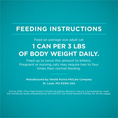 Show full view: Purina ONE Natural Chicken & Salmon in Sauce High Protein Wet Cat Food, 3-oz can, case of 24 slide 10 of 13