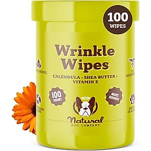 Natural Dog Company Wrinkle Balm Dog Grooming Wipes, 100 count