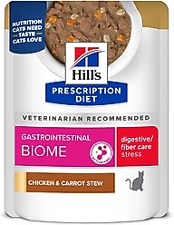 Hill's Prescription Diet Gastrointestinal Biome + Stress Chicken & Carrot Stew Wet Cat Food, 2.8-oz pouch, case of 24