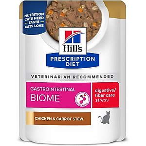 Hill's Prescription Diet Gastrointestinal Biome + Stress Chicken & Carrot Stew Wet Cat Food, 2.8-oz pouch, case of 24