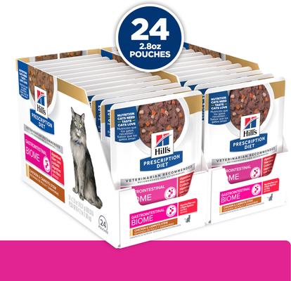 Show full view: Hill's Prescription Diet Gastrointestinal Biome + Stress Chicken & Carrot Stew Wet Cat Food, 2.8-oz pouch, case of 24 slide 3 of 10