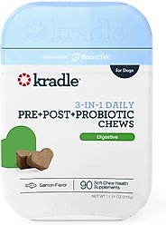 Kradle 3-in-1 Pre + Post + Probiotic Salmon Flavor Chew Supplement for Dogs, 90 count