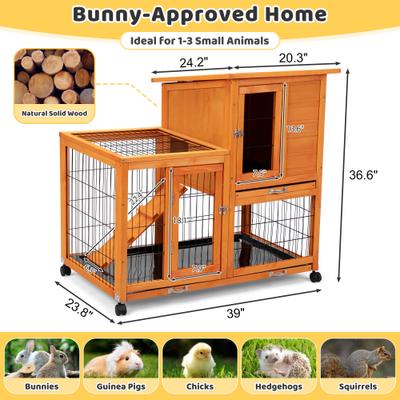 Show full view: Coziwow 2-Tier Wooden Rabbit Hutch Small Animal Cage with Wheels, Orange slide 2 of 11