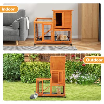 Show full view: Coziwow 2-Tier Wooden Rabbit Hutch Small Animal Cage with Wheels, Orange slide 7 of 11