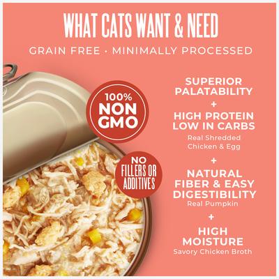 Show full view: Tiki Cat Veterinary Solutions GI-Health Chicken, Egg & Pumpkin Recipe Shredded Grain-Free Wet Cat Food, 2.8-oz can, case of 18 slide 5 of 12