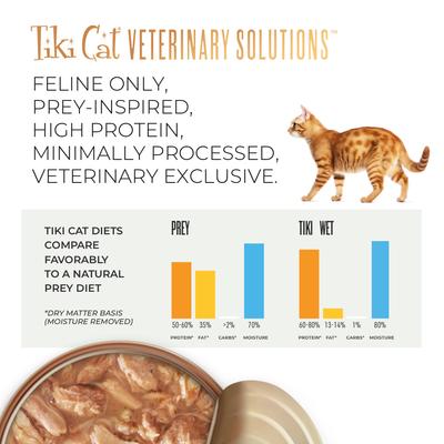 Show full view: Tiki Cat Veterinary Solutions Lo-Calorie Tuna & Pollock Recipe Flaked Grain-Free Wet Cat Food, 2.8-oz can, case of 18 slide 8 of 11