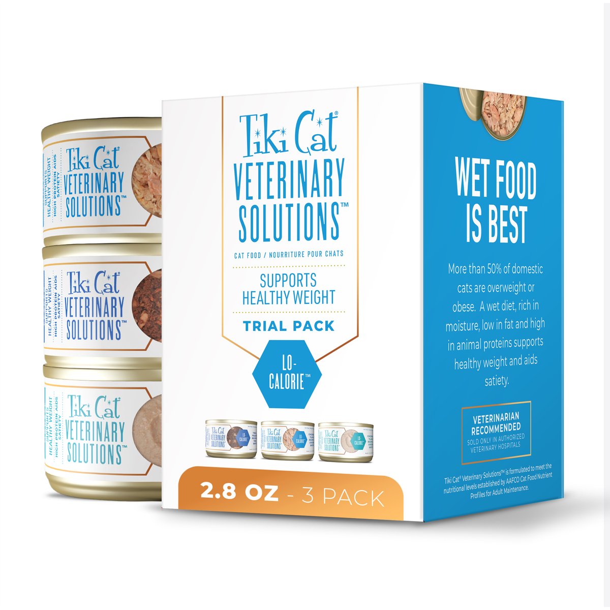 Tiki Cat Veterinary Solutions Lo-Calorie Trial Variety Pack Grain-Free Wet Cat Food, 2.8-oz can, case of 3