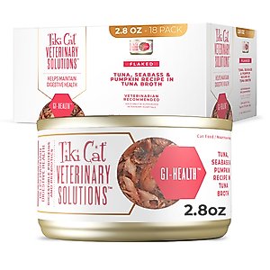 Tiki Cat Veterinary Solutions GI-Health Tuna, Seabass & Pumpkin Recipe Flaked Wet Cat Food, 2.8-oz can, case of 18