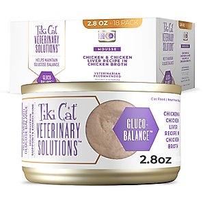 Tiki Cat Veterinary Solutions Gluco-Balance Chicken & Chicken Liver Recipe Pate Grain-Free Wet Cat Food, 2.8-oz can, case of 18