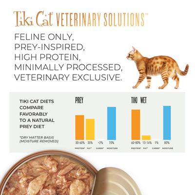 Show full view: Tiki Cat Veterinary Solutions Gluco-Balance Tuna & Tilapia Recipe Flaked Grain-Free Wet Cat Food, 2.8-oz can, case of 18 slide 8 of 12