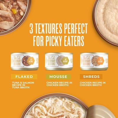 Show full view: Tiki Cat Veterinary Solutions pH-Balance Chicken Recipe Shredded Grain-Free Wet Cat Food, 2.8-oz can, case of 18 slide 7 of 11