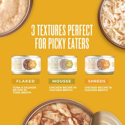 Show full view: Tiki Cat Veterinary Solutions pH-Balance Tuna & Salmon Recipe Flaked Grain-Free Wet Cat Food, 2.8-oz can, case of 18 slide 7 of 12