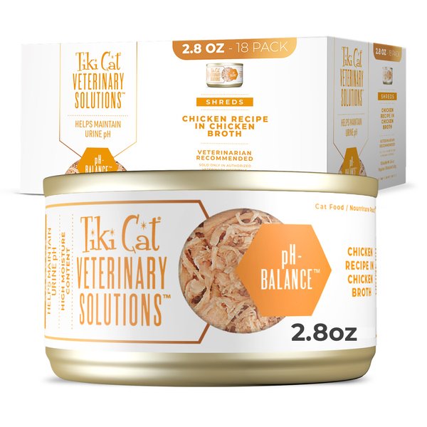 Tiki Cat Veterinary Solutions pH-Balance Chicken Recipe Shredded Grain-Free Wet Cat Food, 2.8-oz can, case of 18