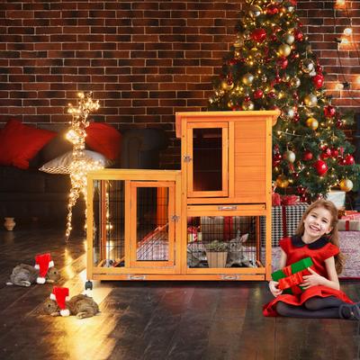 Show full view: Coziwow 2-Tier Wooden Rabbit Hutch Small Animal Cage with Wheels, Orange slide 9 of 11