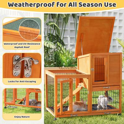 Show full view: Coziwow 2-Tier Wooden Rabbit Hutch Small Animal Cage with Wheels, Orange slide 4 of 11