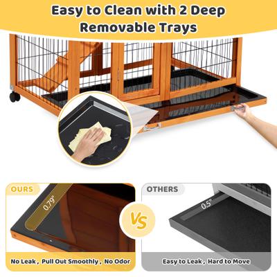 Show full view: Coziwow 2-Tier Wooden Rabbit Hutch Small Animal Cage with Wheels, Orange slide 5 of 11