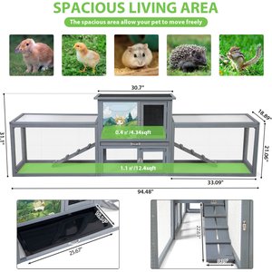 Coziwow 94-in Indoor & Outdoor Wooden Rabbit Hutch, Large, Gray