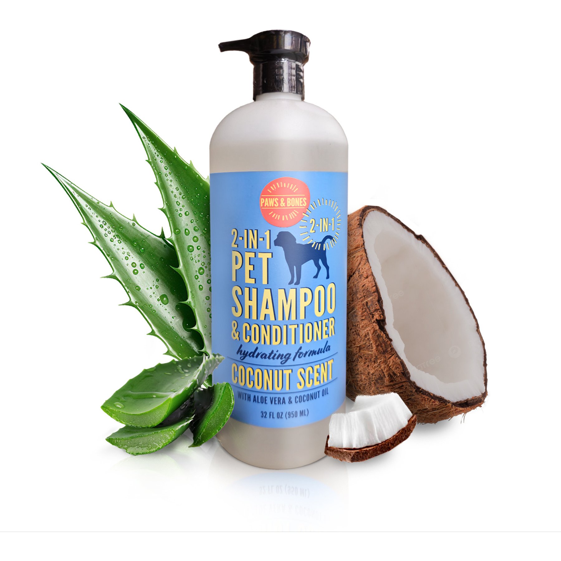 PAWS & BONES 2-in-1 Dog & Cat Shampoo & Conditioner, Coconut Scented, 32-fl oz bottle