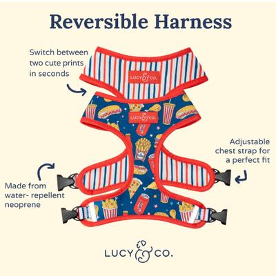 Show full view: Lucy & Co. Red, White & BBQ Reversible Dog Harness, Large: 20 to 28-in chest slide 2 of 7