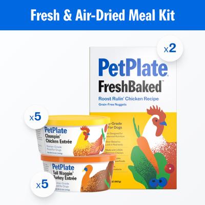Show full view: PetPlate Human Grade Chicken & Turkey Variety Pack Fresh Wet & Air-Dried Baked Dry Dog Food, 12-oz cup, case of 10 slide 3 of 11